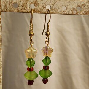 OOAK New Handcrafted Glass Bead & Metal Earrings, Gold-Tone Wires, Stocking Gift